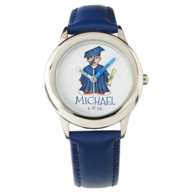 Blue Boy Graduate Child Personalized Graduation Watch (Front)