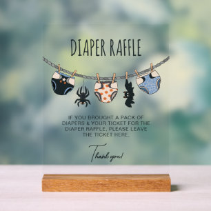 Blue Boy Halloween Baby Shower Diaper Raffle Acrylic Sign