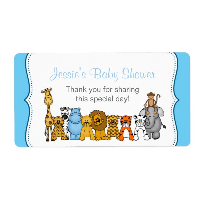 Blue boy Jungle Animals Water Bottle Favour (Front)