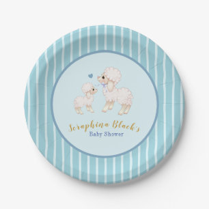 Blue Boy Lamb Baby Shower Paper Plates