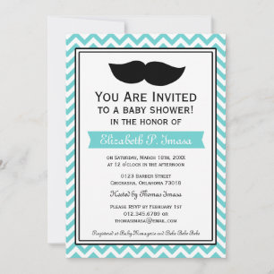 Blue Boy Moustache Chevron Baby Shower Invitation
