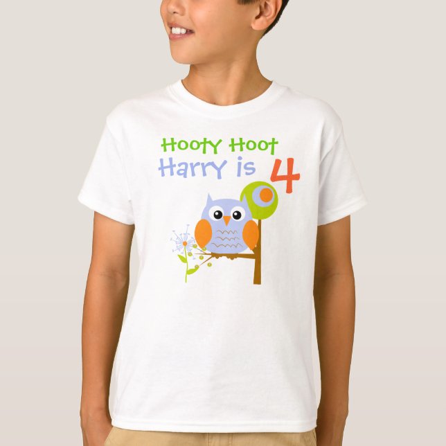 Blue Boy Owl Personalized Birthday T-shirt (Front)