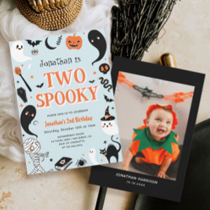 Blue Boy Photo Two Spooky Halloween 2nd Birthday Invitation