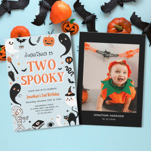 Blue Boy Photo Two Spooky Halloween 2nd Birthday Invitation