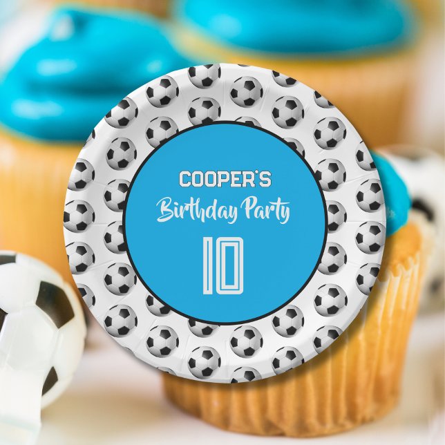 Blue Boy Soccer Birthday Party Paper Plate (Creator Uploaded)