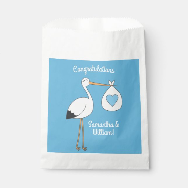 Blue Boy Stork Baby Shower Favour Bag (Front)