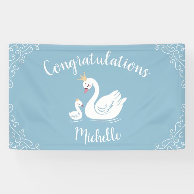 Blue Boy Swan Baby Shower Banner (Horizontal)