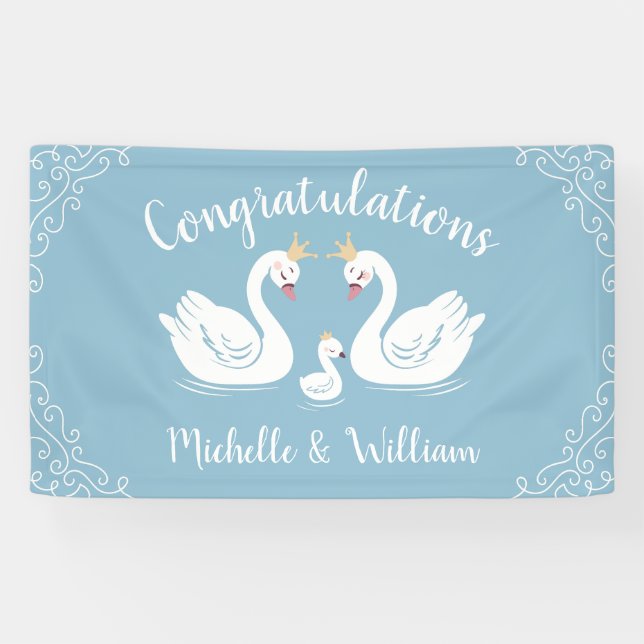 Blue Boy Swan Baby Shower Banner (Horizontal)
