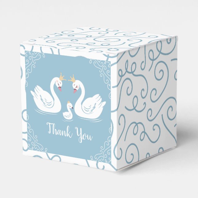 Blue Boy Swan Baby Shower Favor Box (Front Side)