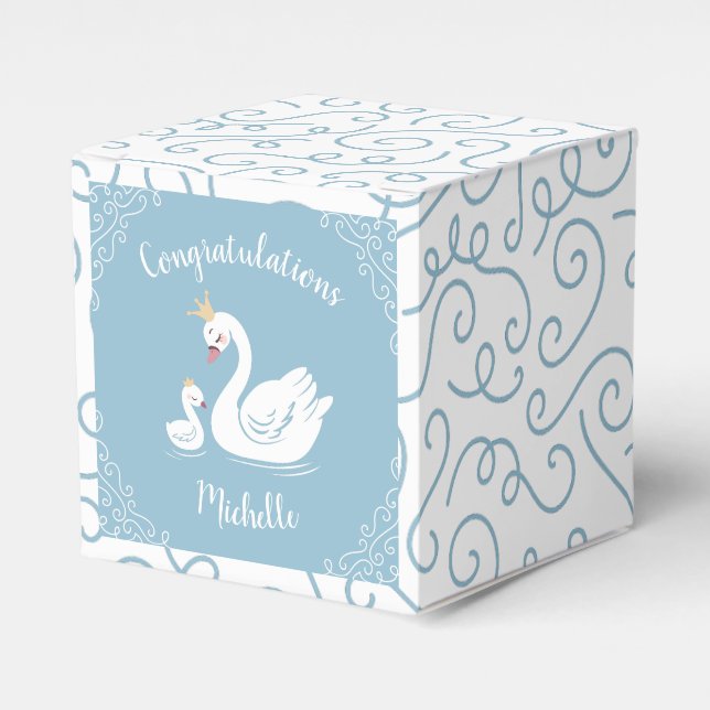 Blue Boy Swan Baby Shower Favor Box (Front Side)