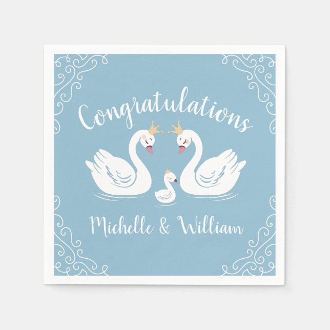 Blue Boy Swan Baby Shower Napkin (Front)