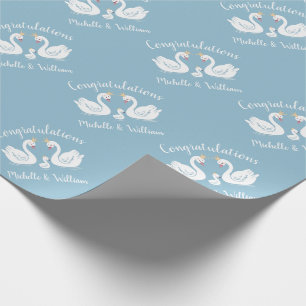 Blue Boy Swan Baby Shower Wrapping Paper