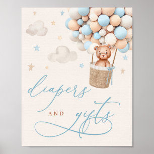Blue Boy Teddy Bear Baby Shower Diapers & Gift Poster