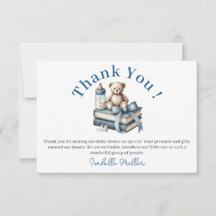 Blue Boy Teddy Bear Baby Shower New Chapter Begins Thank You Card