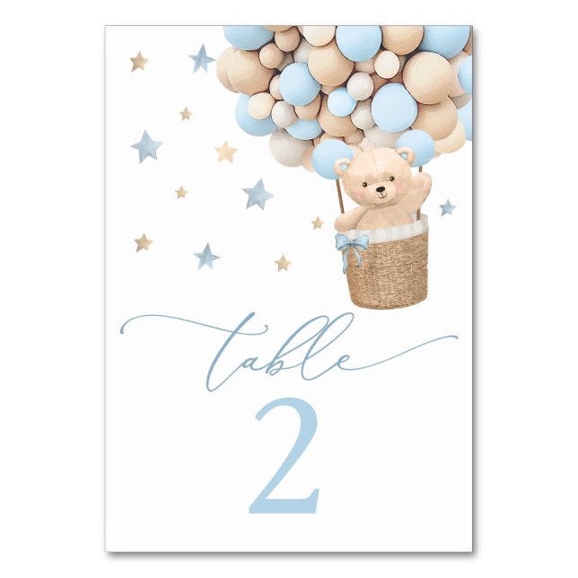Blue Boy Teddy Bear Baby Shower Table Number (Front)