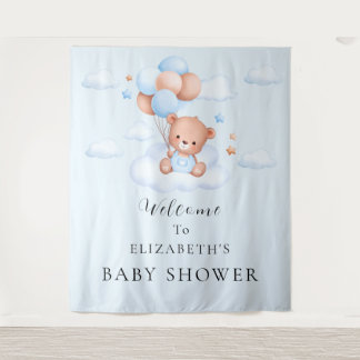 Blue Boy Teddy Bear Baby Shower Tapestry