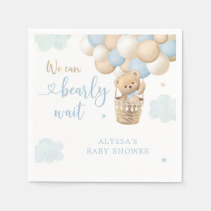 Blue Boy Teddy Bear Balloons Baby Shower Napkin