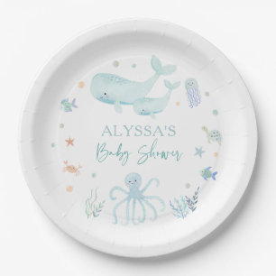 Blue Boy Under the Sea Baby Shower Paper Plate
