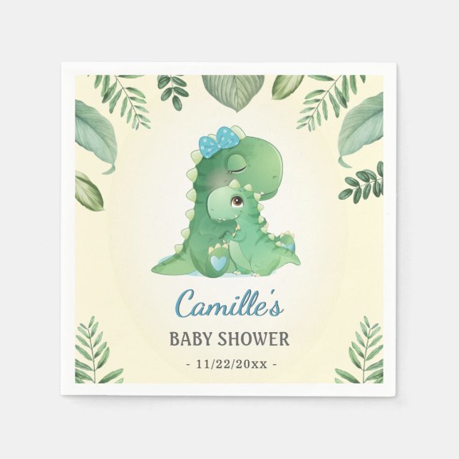 Blue Boy Wild Dinosaur Baby Shower Sprinkle Table Napkin (Front)