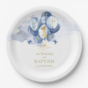 Blue Boys 1st Birthday and Baptism Paper Plate