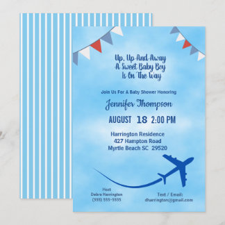 Blue Boy's Airplane Baby Shower Invitation