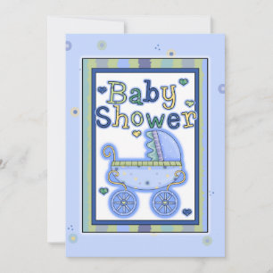 Blue Boy's Baby Carriage Shower Invitations