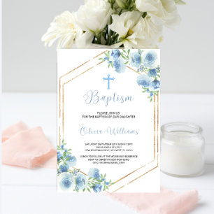 Blue Boys Baptism Invitation