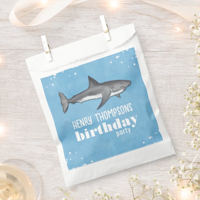 Blue Boys Birthday Party Sharks Custom Favour Bag (Clipped)