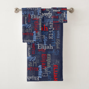 Blue boys nom texte graphique serviettes Elijah