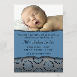 Blue Boys Photo Birth Announcement