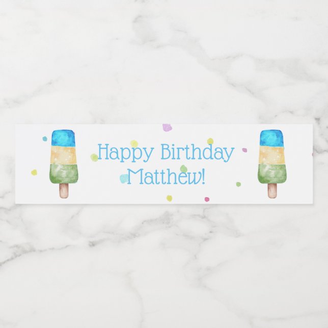Blue Boys Popsicle Birthday Party Water Bottle Label (Single Label)