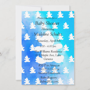 Blue Boy's Teddy Bear Themed Baby Shower Invitation