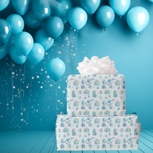 Blue Boys Watercolor Kids Birthday Party Cute  Wrapping Paper (Add a personal touch with our Customized Blue Watercolor Wrap! 🎉💙 #PersonalizedWrappingPaper)