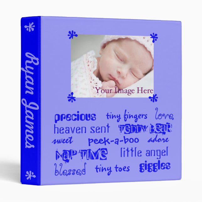 Blue Boys Words Baby Book Binder (Front/Spine)