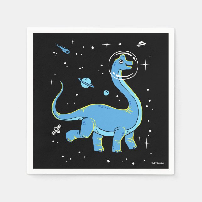 Blue Brachiosaurus Dinos In Space Napkin (Front)