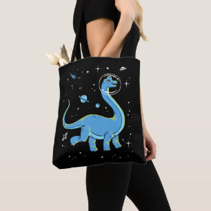 Blue Brachiosaurus Dinos In Space Tote Bag