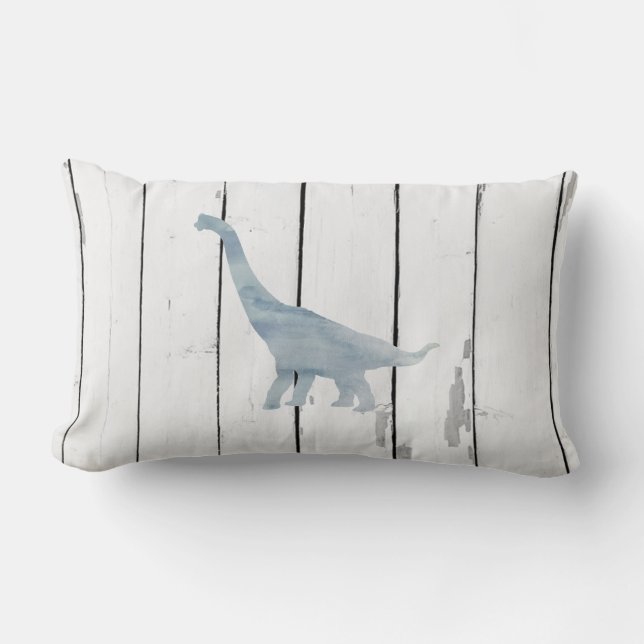 Blue Brachiosaurus Dinosaur Shiplap Rustic Decor Lumbar Pillow (Front)