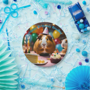 Blue Bradley Name With Birthday Guinea Pigs, Paper Plate