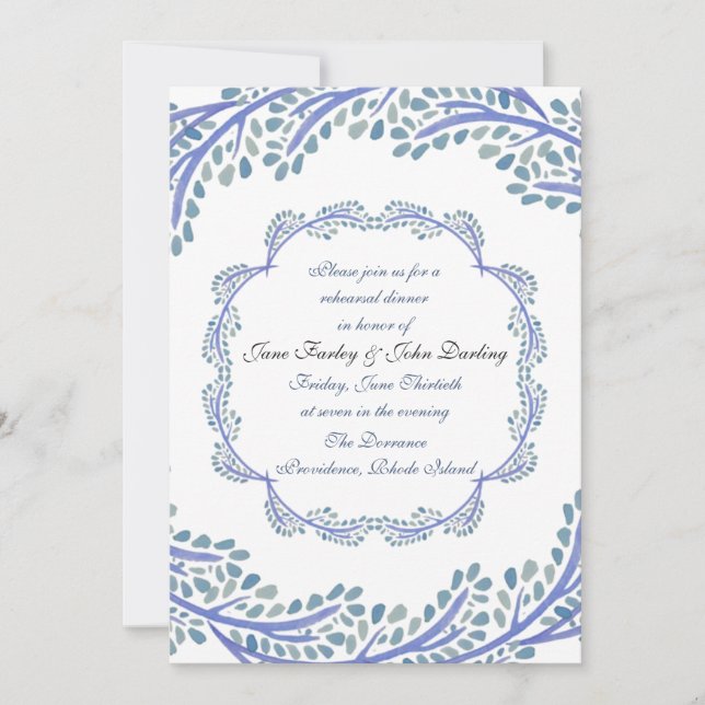 Blue Branches Rehearsal Dinner Invitation (Front)