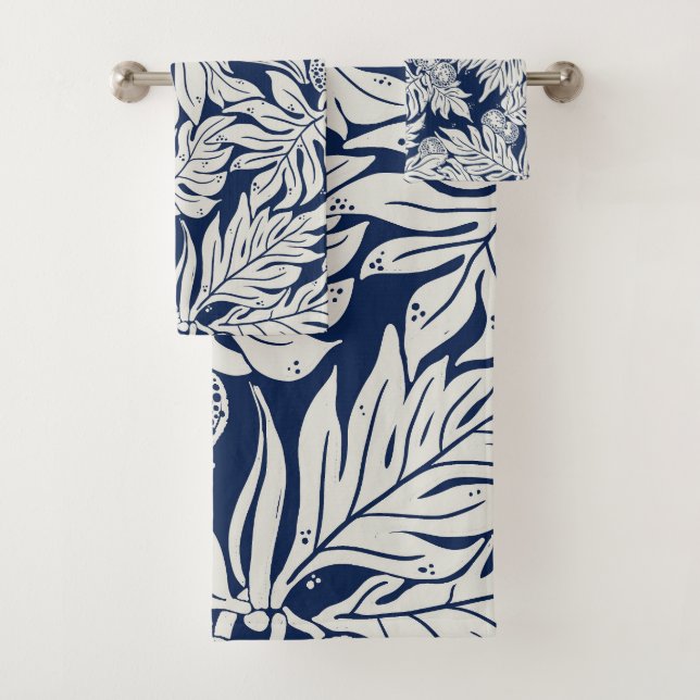 Blue breadfruit ulu bath towel set (Insitu)