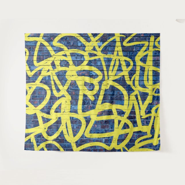 Blue Brick Graffiti Hip Hop Party Photo Backdrop Tapestry (Front (Horizontal))