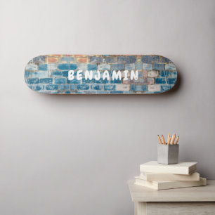 Blue Brick, Rust and White Painted Wall - Monogram Skateboard