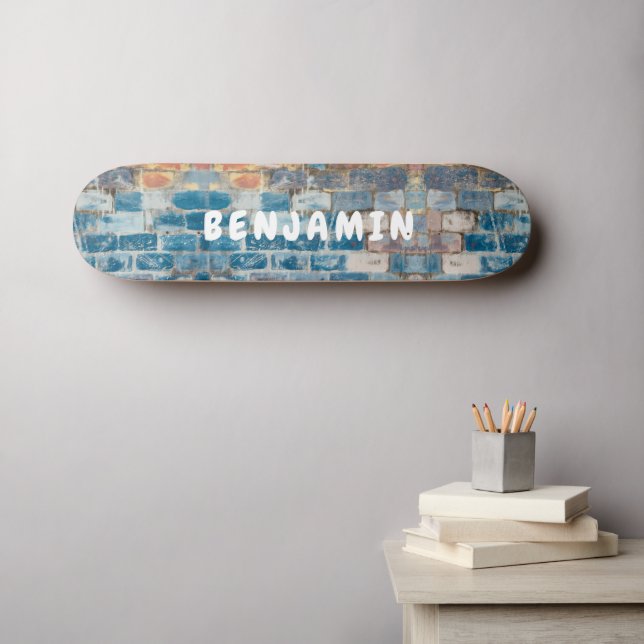 Blue Brick, Rust and White Painted Wall - Monogram Skateboard (Wall Art (Horz))