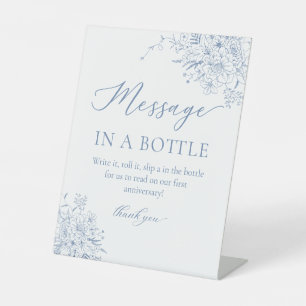 Blue Bridal Shower Message In A Bottle Pedestal Sign