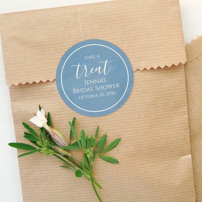 Blue Bridal Shower Minimalist Calligraphy Script Classic Round Sticker (Creator Uploaded)