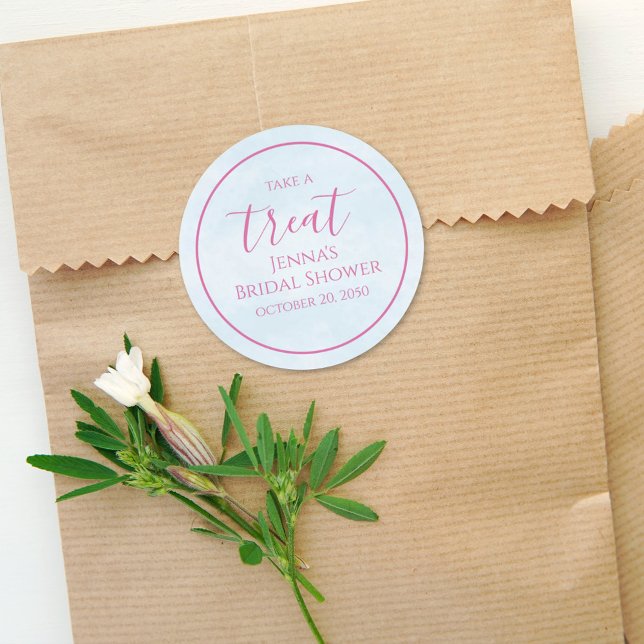 Blue Bridal Shower Minimalist Pink Calligraphy   Classic Round Sticker (Creator Uploaded)