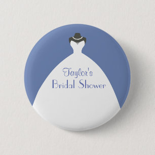 Blue Bridal Shower Theme White wedding dress 2 Inch Round Button