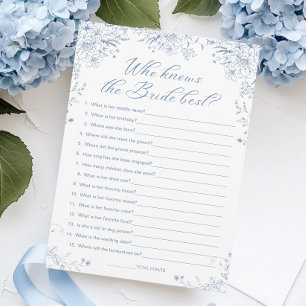 Blue Bridal Shower Who Knows Bride Game Card