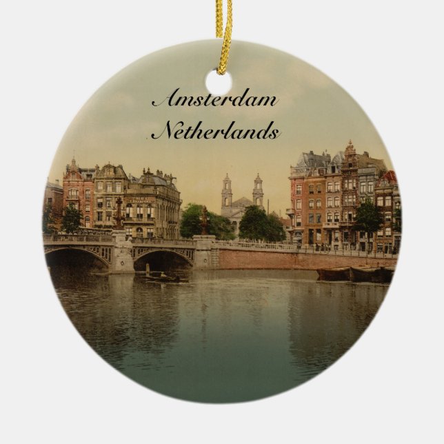 Blue Bridge and the Amstel River, Amsterdam Ceramic Ornament (Front)