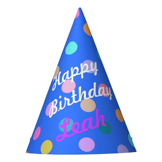 Blue bright fun polka dots custom birthday hat (Front)